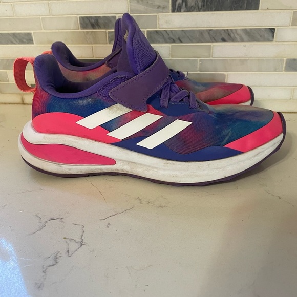 Adidas Fortarun girls 1.5 purple pink tie dye slip on mesh upper sneakers - Picture 1 of 8